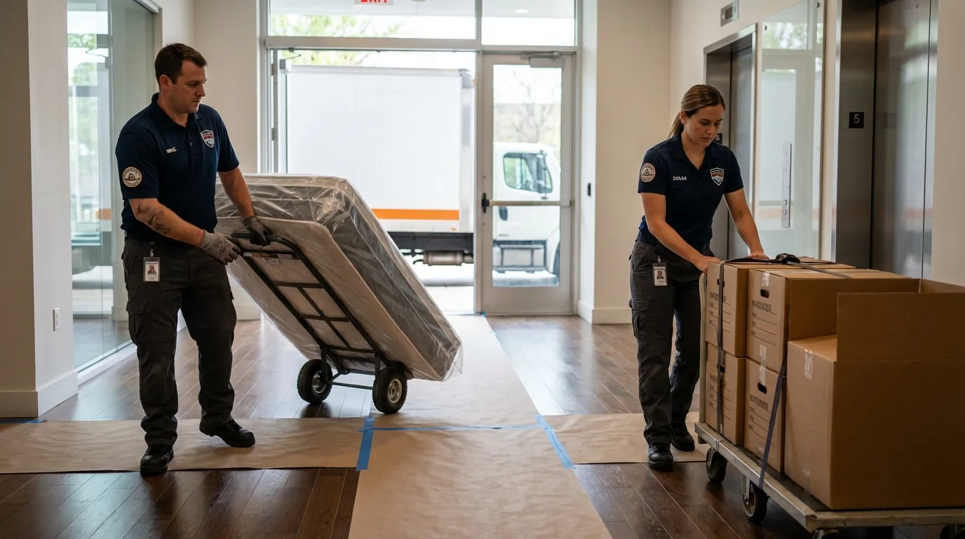 Professional apartment movers loading elevator in Homer, AK